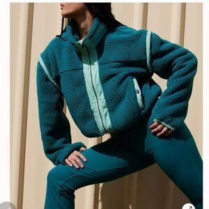 Free People Teal Blue Courtside Fleece Jacket Size Small